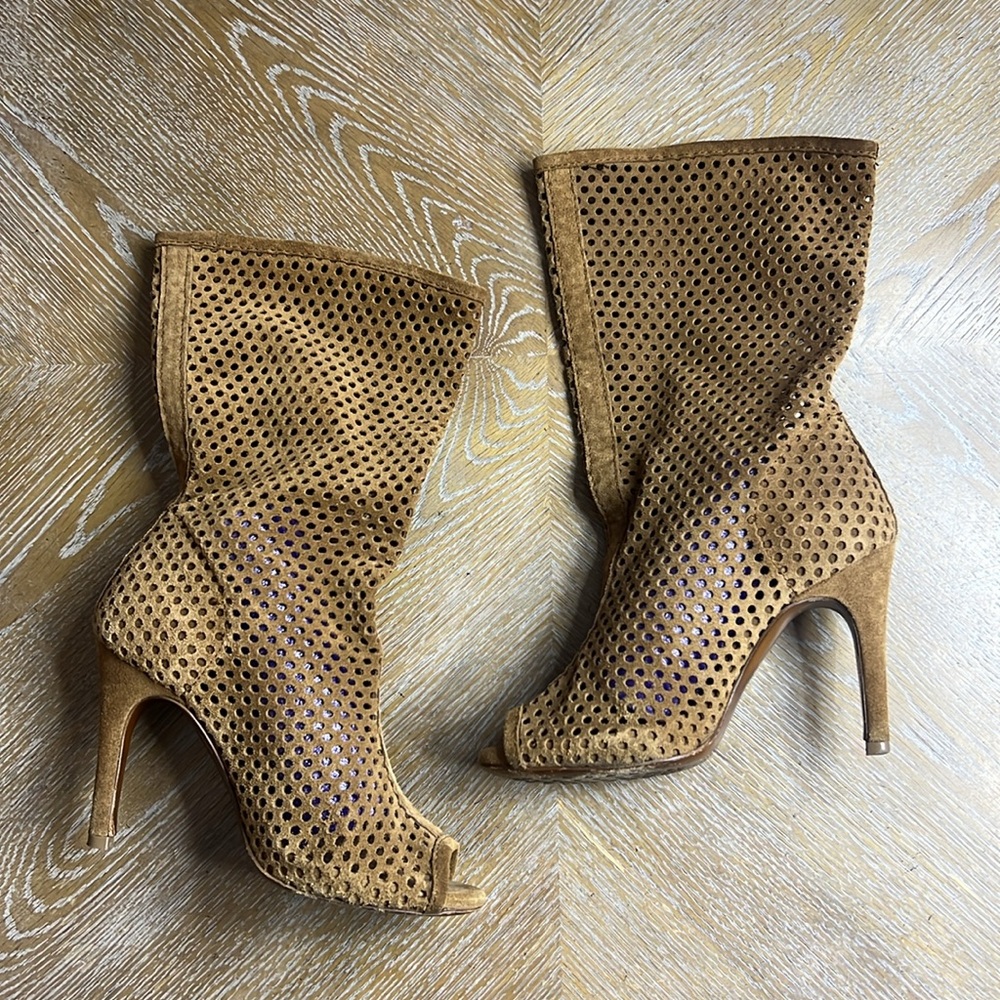 PEDRO GARCIA Sira Brown Peep-Toe Perforated Boots 35.5